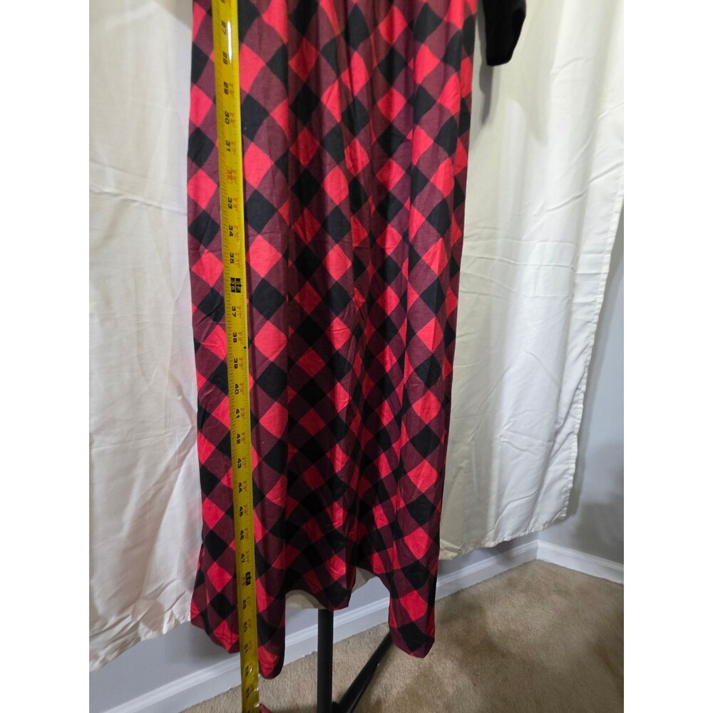 MEROKEETY Women's S Maxi Dress Black Knit Bodice Red Buffalo Plaid Skirt - Picture 5 of 6